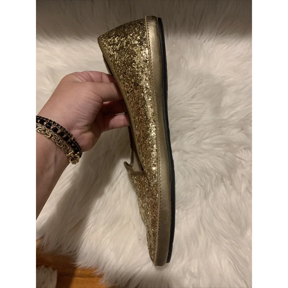 UGG Alloway Glitter Flats Shoes Size 8 Metallic Gold Slip On Sheepskin Comfy GUC
